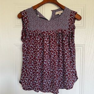 2 for $15 sale: LOFT sleeveless red blue relaxed fit Paisley leaf print blouse -